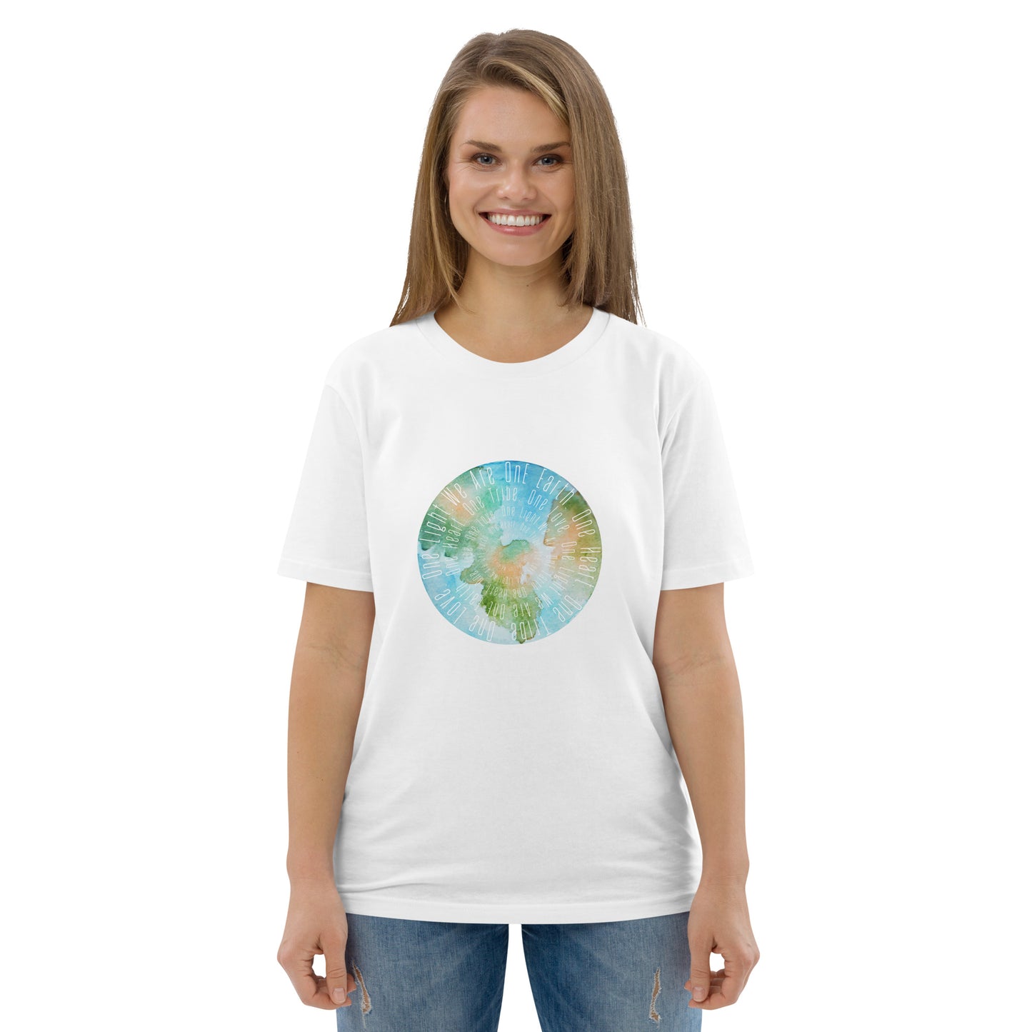 100% Organic Cotton Unisex T-Shirt - "We Are One Earth" (Front)